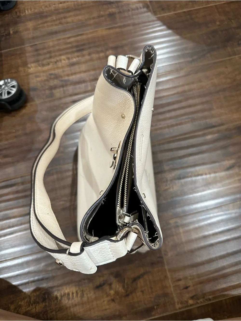 kate spade Cream Pebbled Leather Bucket Shoulder Bag with Gold Hardware